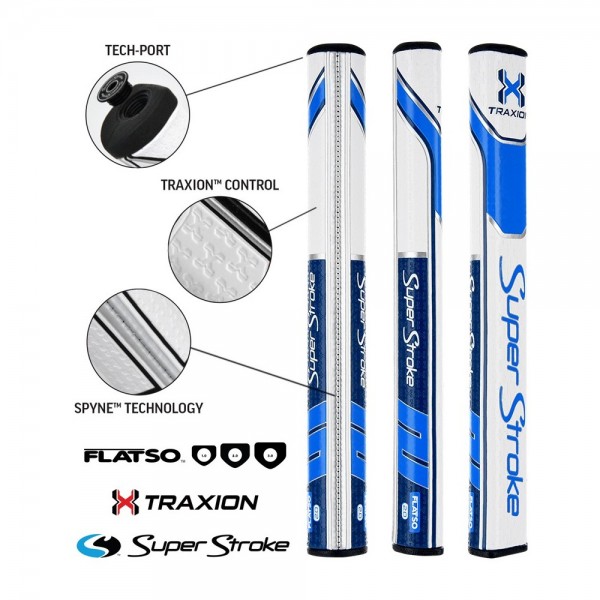Super Stroke putter grip Traxion Flatso 2.0  White/Blue
