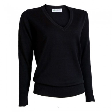 BACKTEE Ladies Solid V-neck Pullover, Navy